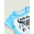 thumbnail image 5 of 2023 Toddler Kids Girls Summer Outfits Letter Cow Head Print Short Sleeve Crew Neck T-Shirt and Elastic Waist Flare Pants 2Pcs Suit(Wild Soul, 3-4 Years), 5 of 9