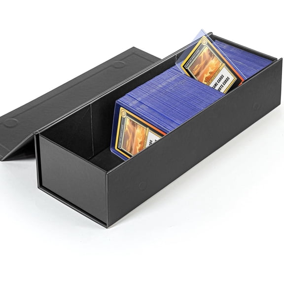 Trading Card Storage Box, Baseball Card Storage Box Holds 900+ Sport Cards or 200 Top Loaders, Fits Football, Basketball, Hockey, Gaming & Trading Cards, Black, 13x4x3 inches