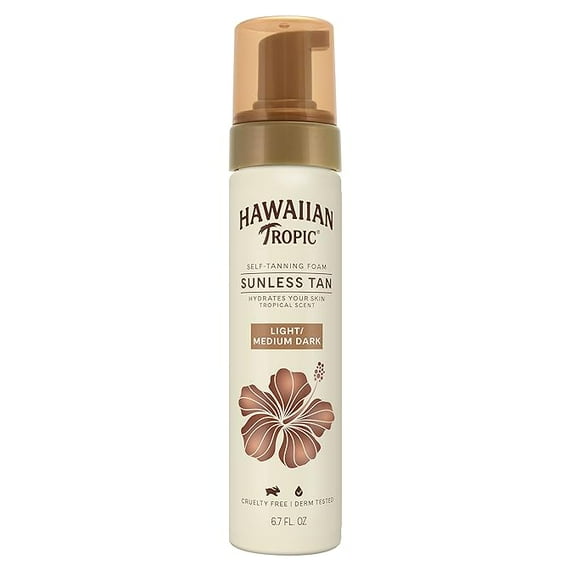 Hawaiian Tropic Sunless Tanning Foam, Moisturizing Self Tanner, Light/Medium, 6.7 Oz.
