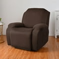 thumbnail image 5 of 4 Pieces Stretch Velvet Recliner Covers, Thicker Soft Plush Recliner Chair Slipcover with Side Pockets, Luxury Dog Cat Pets Proof Reclining Protector (Recliner, Dark Coffee), 5 of 6