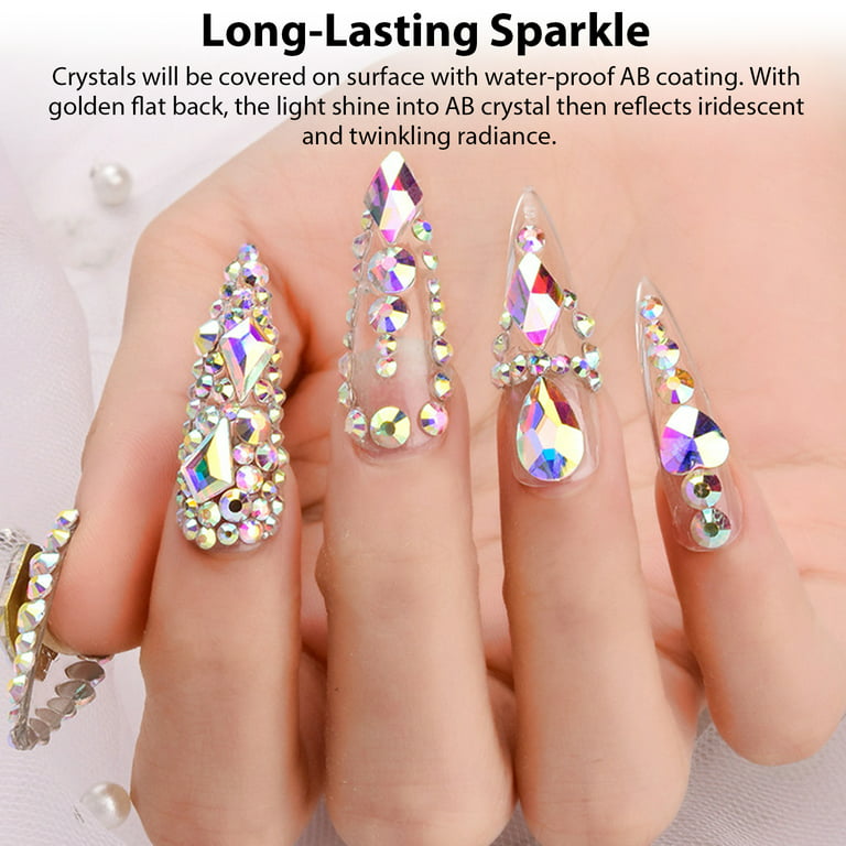 Nail Diamonds Set, Glass Crystal Nail Jewels & Flatback Nail