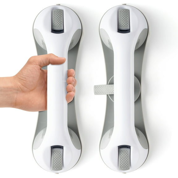 Belanttega 2 Pack Shower Grab Bars for Bathtubs, Heavy Duty Suction Handles For Bathroom Safety, Drill-Free Removable Shower Rails For Elderly Seniors, Non-Slip Bath Grab Bars, Waterproof Gray