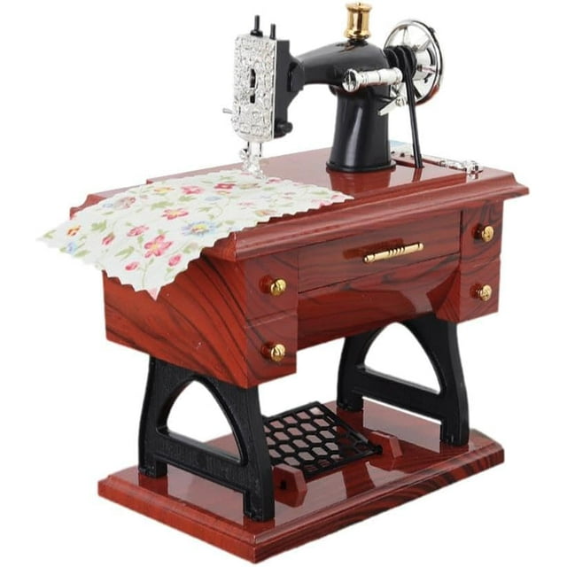 HUGFEGWE New Sewing Machine Engraved Musical Box Birthday Presents Lightweight Party Props Ornaments Decor Mini Household for Souvenirs Powered case Machine Birthday Sewing Gift Powered AZ824-26099
