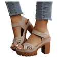 thumbnail image 4 of Womens Retro Chunky Heel Sandals Openwork Carved Platform High Heels Single Strap Open Toe Soft Sole Comfortable Summer Shoes（Beige，Size 9.5), 4 of 7