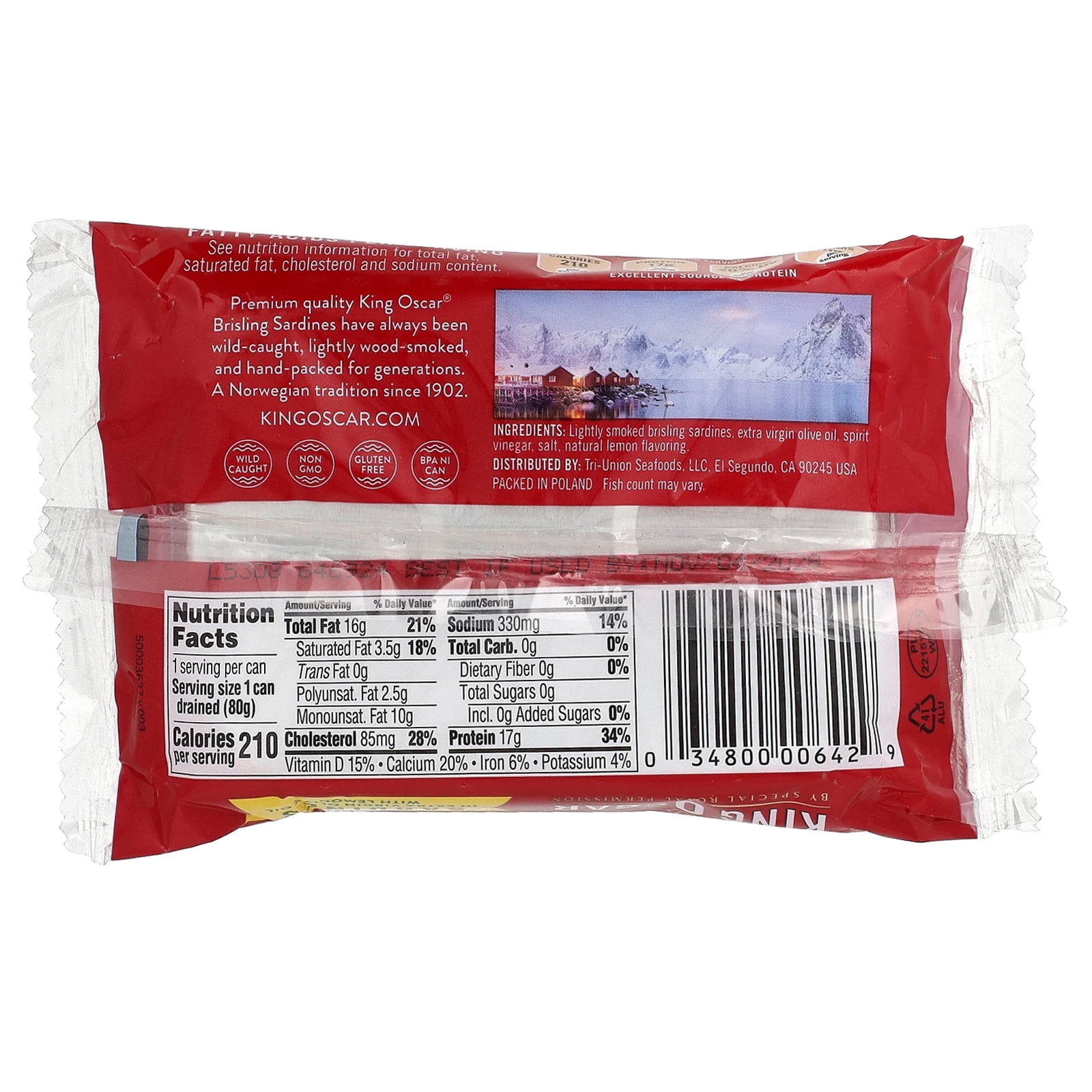 King Oscar Wild Caught Sardines in Extra Virgin Olive Oil with Lemon 3.75 oz