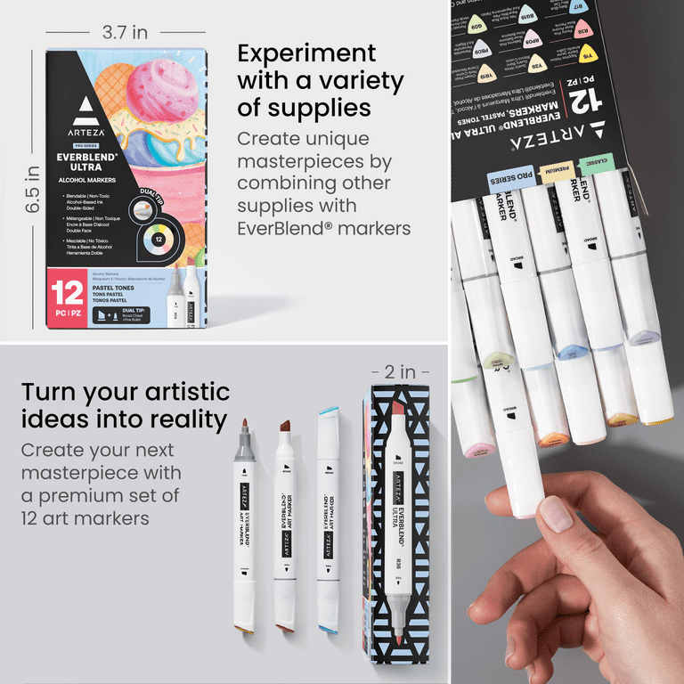 Arteza Art Markers Alcohol Based Everblend Sketch Markers Set of 120  Colors, Dual Tips (Fine and Broad Chisel) and Fineliner Fine Point Pens,  Set of
