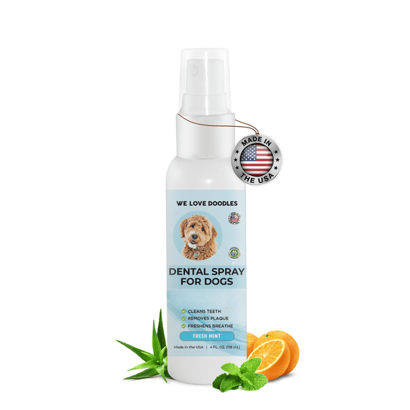 We Love Doodles Dog Dental Spray | Dental Solutions Plaque & Tartar Control Spray | Natural Oral Care Dog for Healthy Teeth & Gums, Freshens Breath Spray | 4oz