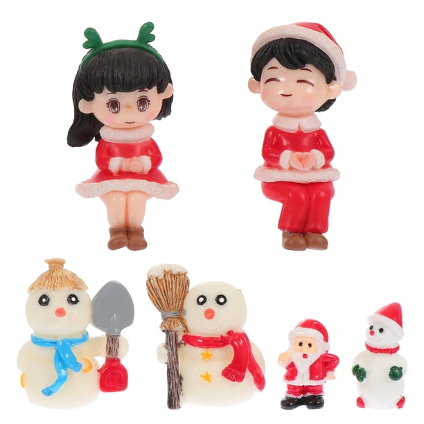6pcs Navidad Mini Muñeco de nieve Resina Adornos Santa Claus DIY Decoración Navidad