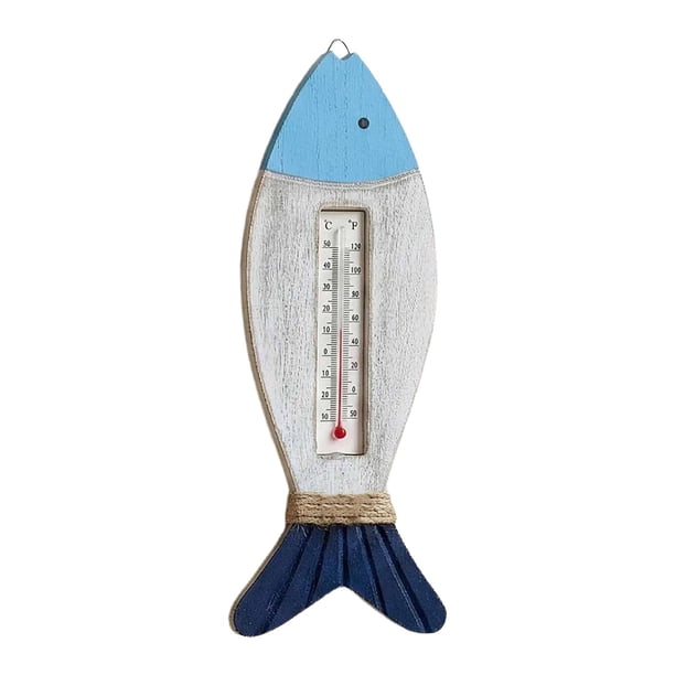 Escultura creativa de madera para pared con termómetro de estilo náutico para playa Pez 295x11cm