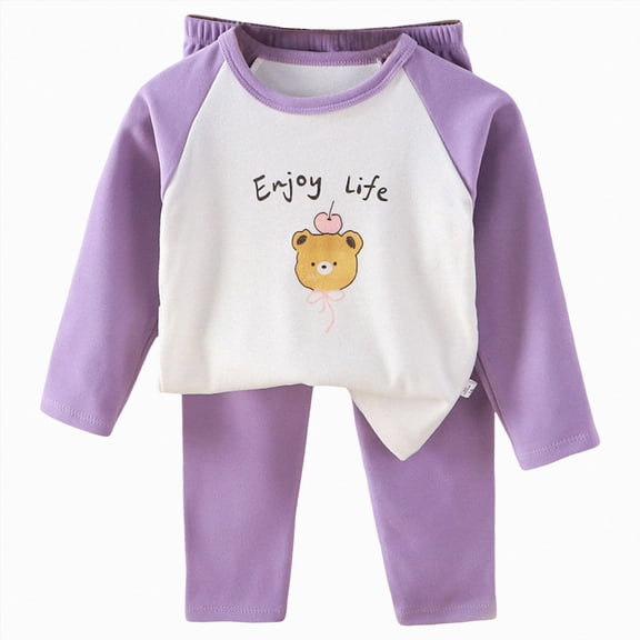 TOWED22 Infant Toddler Clothes Set Long Sleeve Graphic Round Neck Soft T-Shirt Jogger Pants Fall Winter Warm Outfits 2Pcs(Purple,4-5 Y)