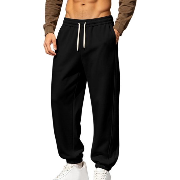 Jerdar Men's Solid Drawstring Jogger Sweatpants Elastic High Waist Cuffed Ankle Loose Casual Trousers For Fall Winter Workout Pants for Men