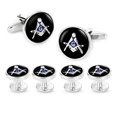 thumbnail image 1 of Set de gemelos y tachuelas Masonic Round para hombre esmaltado negro, 1 of 3