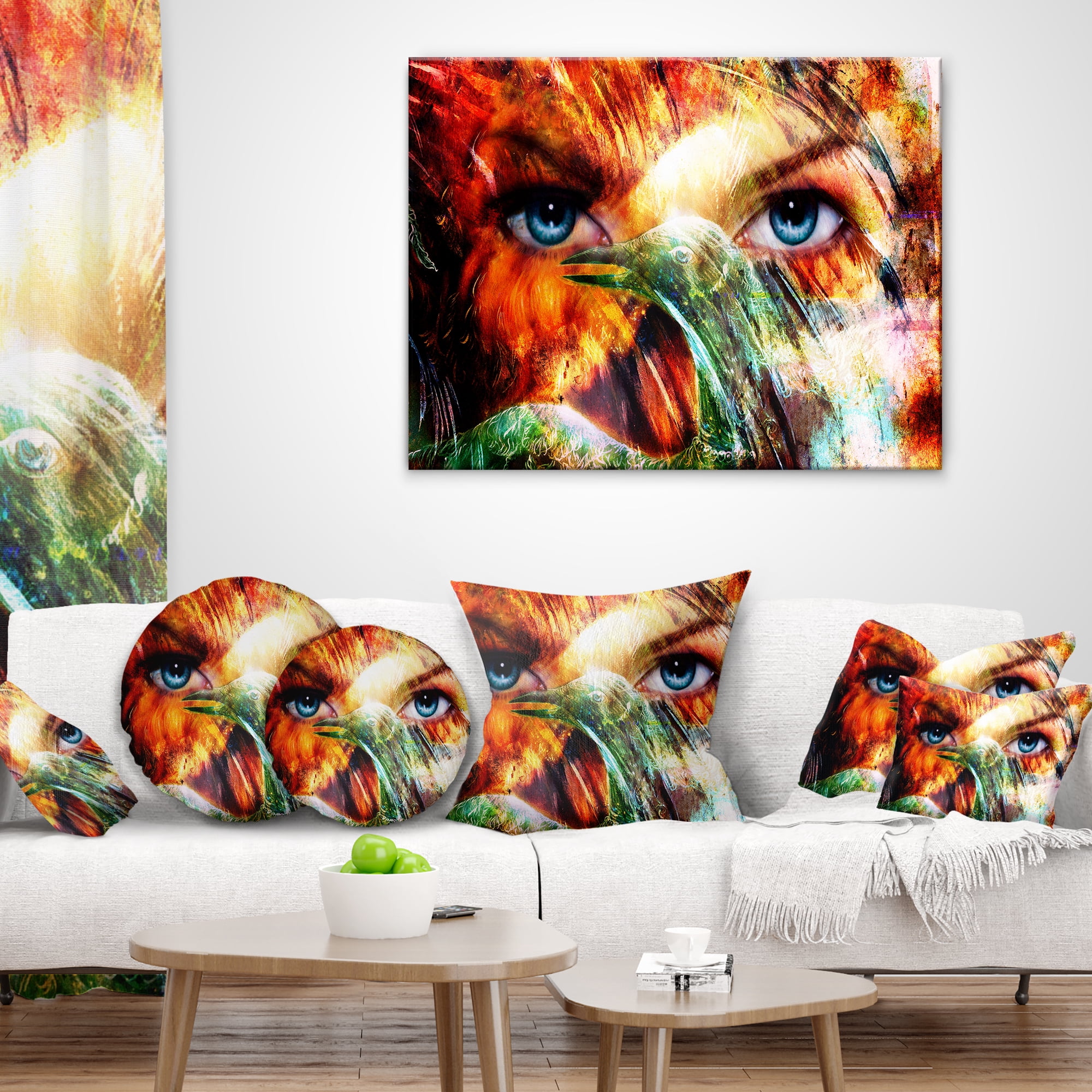 Designart Woman Feather Collage - Portrait Throw Pillow - 16x16