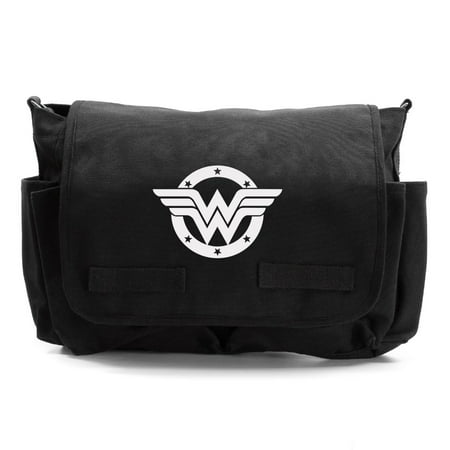 Wonder Woman logo Army Heavyweight Canvas Messenger Shoulder (Best Quality Messenger Bags)
