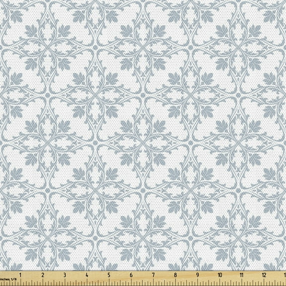Ambesonne Floral Fabric by the Yard Upholstery, Interconnected Flowers Art, 2 Yards, White Pale Purpleblue