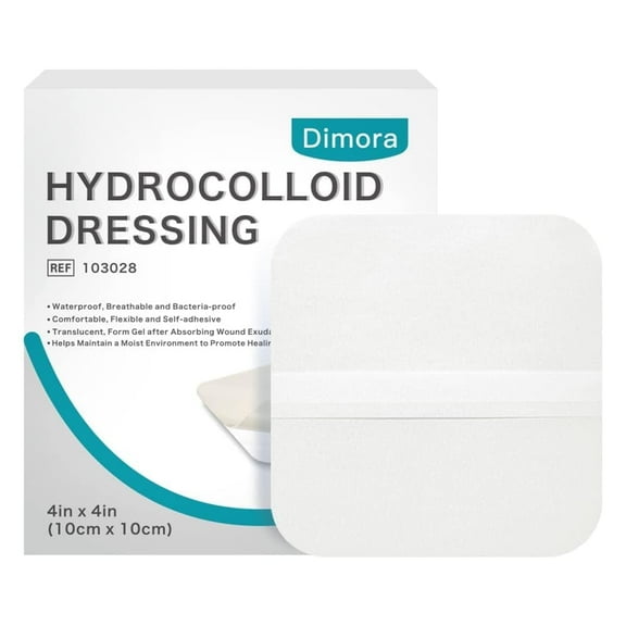 Dimora Hydrocolloid Dressing 4" x 4" for Wound Care, 10 Count Large Patch Bandages