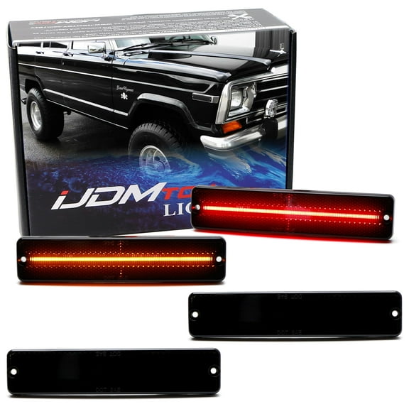 Black-Out Smoked Lens Amber/Red Full LED Front/Rear Side Marker Light Kit For Jeep 1984-1991 Grand Wagoneer, Powered by Total 180-SMD LED, Replace OEM Amber/Red Sidemarker Lamps
