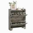 thumbnail image 2 of QinaQin Zapatero delgado estilo farmhouse con 2 compartimentos abatibles y ganchos, mueble angosto para entrada o pasillo, 2 of 8