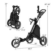 Gymax 3-Wheel Foldable Golf Push Pull Cart Trolley w/ Adjustable Handle Red