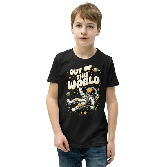 Out of This World Youth Short Sleeve Tee ,Space Shirt, Astronaut Tee, Kids Shirt, Boys T Shirt  (Black, S)