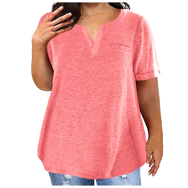 Women's Color Block Gradient Print V Neck Short Sleeve Casual Loose Tops