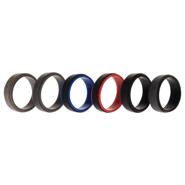 Juego de anillos escalonados de boda de silicona de 2 capas - Negro por ROQ para hombres - Anillo de 6 x 12 mm