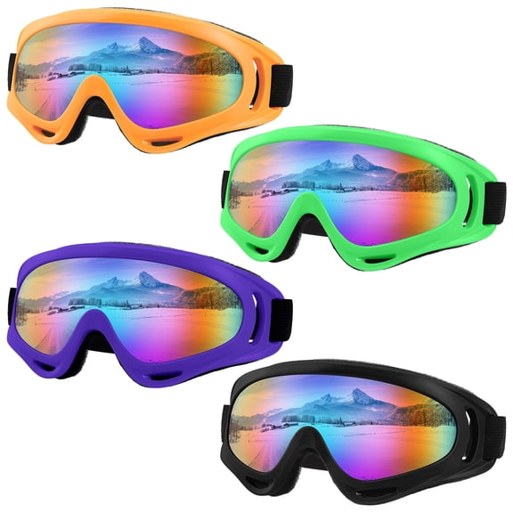 Hengguang 4 Pack Ski Goggles for Men Women, Motorcycle Riding Goggles in 4 Colors , Snowboard Goggles for Adults Youth, Multi-Purpose Sports Goggles for Mountaineering Bungee Jumping