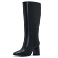 thumbnail image 1 of Botas Aizhenzm de cuero negro con tacón grueso hasta la rodilla para mujer, 1 of 5