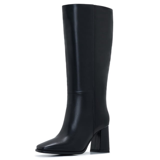 Botas Aizhenzm de cuero negro con tacón grueso hasta la rodilla para mujer
