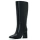 thumbnail image 1 of Botas Aizhenzm de cuero negro con tacón grueso hasta la rodilla para mujer, 1 of 5