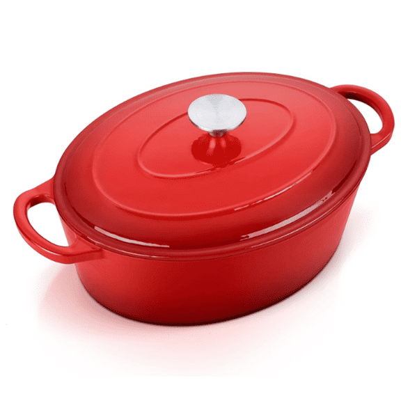 7QT Oval Dutch Oven Pot with Lid, Enameled Cast Iron Dutch Oven with Dual Handles for Sourdough Bread Baking Cooking, Nonstick Enamel Coated Cookware(Red), Non-Toxic & Easy Clean