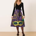 thumbnail image 4 of Hogleaql Womens Mardi Gras Dress Vintage V-Neck Long Sleeve A-Line Carnival Themed Party Graphic Dresses Swing Belted Comfy Fashion Outfit Green S, 4 of 4