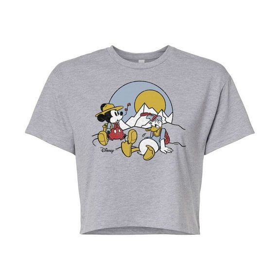 Disney - Mickey & Friends - Mickey & Donald Duck Need Rest from Hiking - Juniors Cropped Cotton Blend T-Shirt
