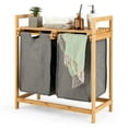 thumbnail image 1 of Gymax Bamboo Laundry Hamper w/Dual Compartments Laundry Sorter w/Sliding Bags & Shelf, 1 of 10