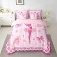 thumbnail image 2 of Erosebridal Pink Bowknot Bow Bed in a Bag King Size,Dance Ballet Girl Bed Set,Cartoon Flower Floral Bedding King Size,Breathable Bedroom Decorative Reversible,7 Pieces, 2 of 7