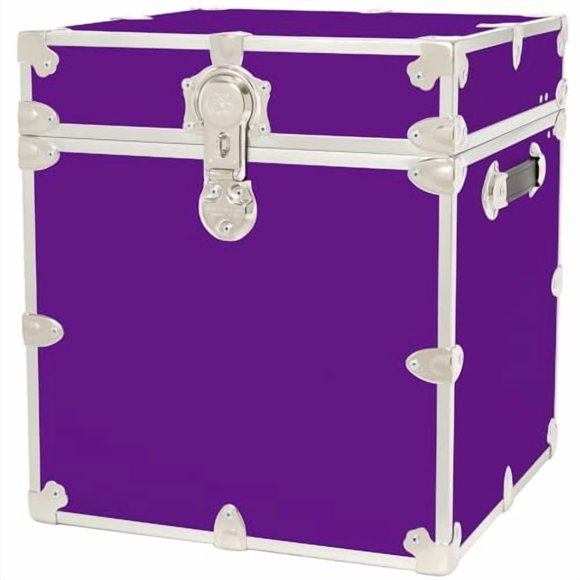 Rhino Trunk & Case Leather Embossed Vinyl Cube Trunk, College Chest, Home Storage, Dorm Seat, Lockable Student Footlocker, Strong Trunks, 1000+ Pounds Sitting Capacity 18"x18"x20" (Purple)