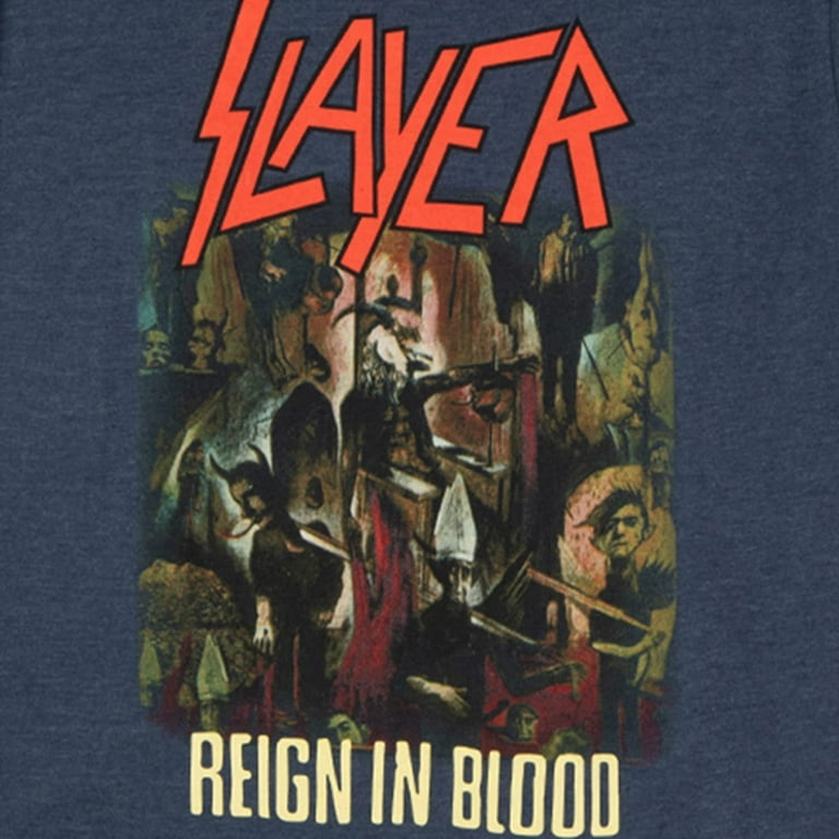 Slayer Mens Heavy Metal Shirt, Classic Rock Vintage T-shirt Navy Heather -  XL