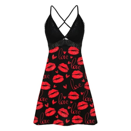 Summer Savings Clearance MIANHT Dresses for Women  Plus Size Dresses  Women Sexy Lingerie Printing Sling Suspender Skirt Sexy Lace Splicing Net Yarn Bow Sexy Nightdress