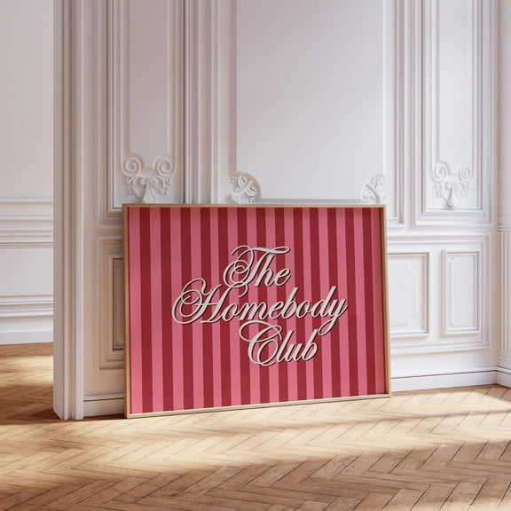 The Homebody Club Wall Art, Pink Striped Vintage Poster Feminine Room Decor, Apartment Art, Home Office Print Printable Wall Art, Modern Wall Decor, 8x12 UNFRAMED