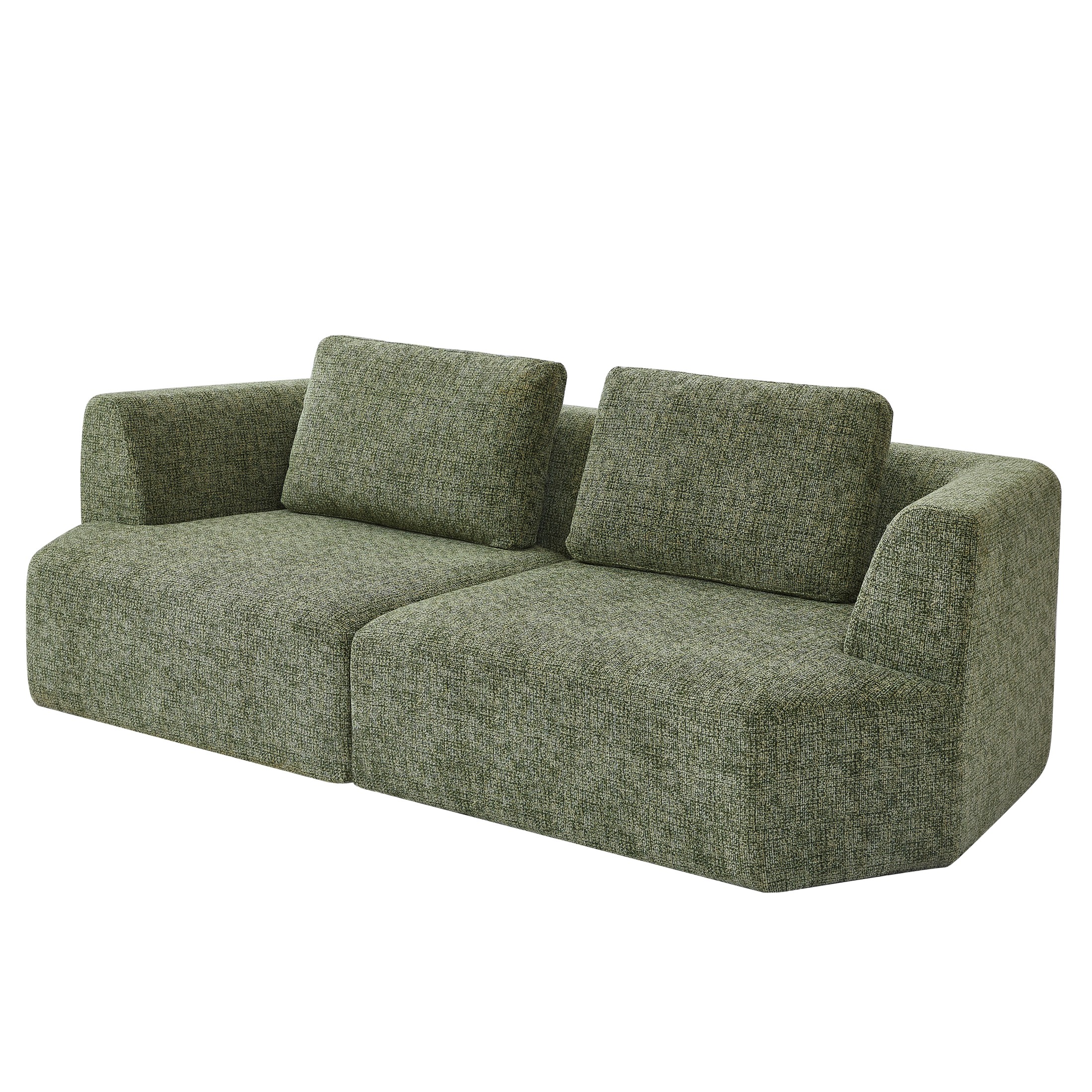Aukfa 99-inch 3 Seater Sofa, Chenille Boneless Modular Couch with 2 Pillows, Green