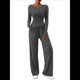 thumbnail image 1 of Conjuntos de Dos Piezas para Mujer: Camiseta Asimétrica de Larga, Pantalones Anchos y Chándal Informal. Gris Oscuro L, 1 of 10