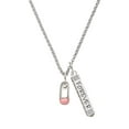thumbnail image 1 of Delight Jewelry Silvertone Pink Baby Safety Pin Silvertone Forever Bar Charm Necklace, 23", 1 of 4
