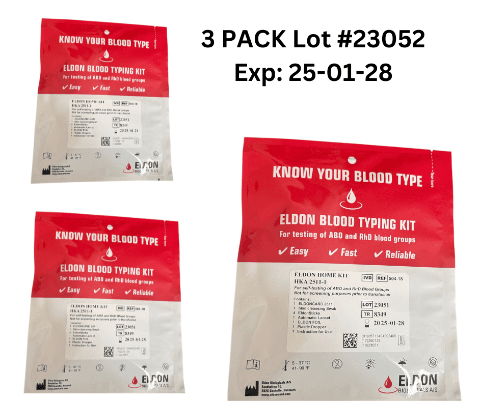 3 PACK EldonCard Blood Type Test Testing Kit w/ Instructions ABOAB