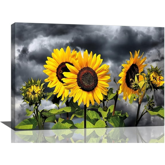 Aaheei Sunflower Pictures Wall Decor Black and White Yellow Floral Canvas Wall Art Sunflowers Canvas Prints Painting Artwork for Home Living Room Bedroom Office