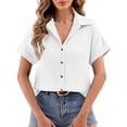 thumbnail image 4 of Blouses for Women Womens Tops Pleated Double Layer Chiffon Style Short Sleeve Relaxed Fit Everyday Office Daily Outfit Shirt, 4 of 6