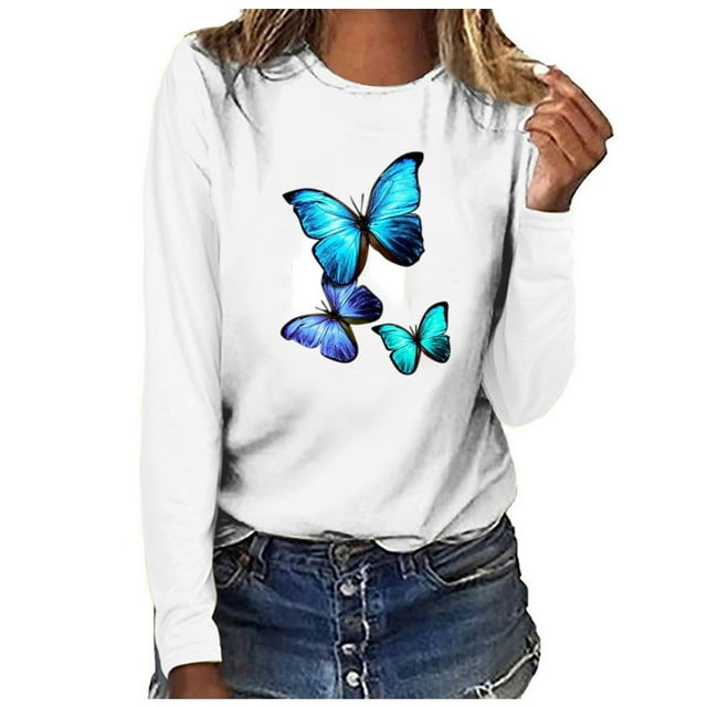 Womens Printed Long Sleeve Tops Blouse T-Shirt