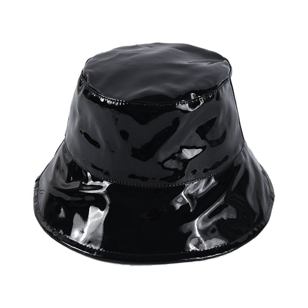 Bsmean Couple Models Fashion Patent Leather Bucket Hat Hipster Street Hat, Adult Unisex, Size: One size, Black