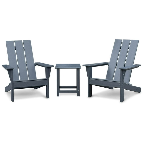 3-Piece Gray HDPE Adirondack Chair Lounger Set, Weather-Resistant Patio Recliner Chairs with High Back for Fire Pit, Garden, Deck, Lawn, Backyard
