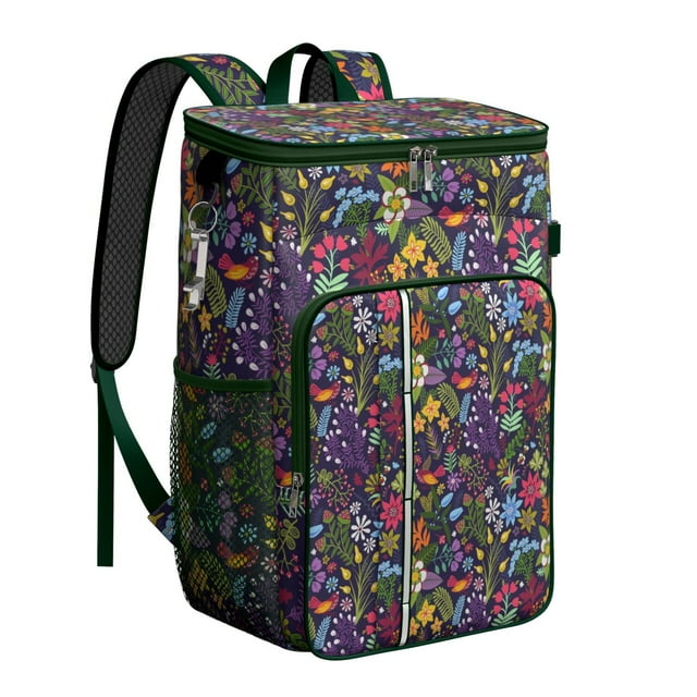 Sac à Dos Glacière Motif Fleur - Sac Isolé Étanche 20L pour Camping, Randonnée et Sorties à la Plage