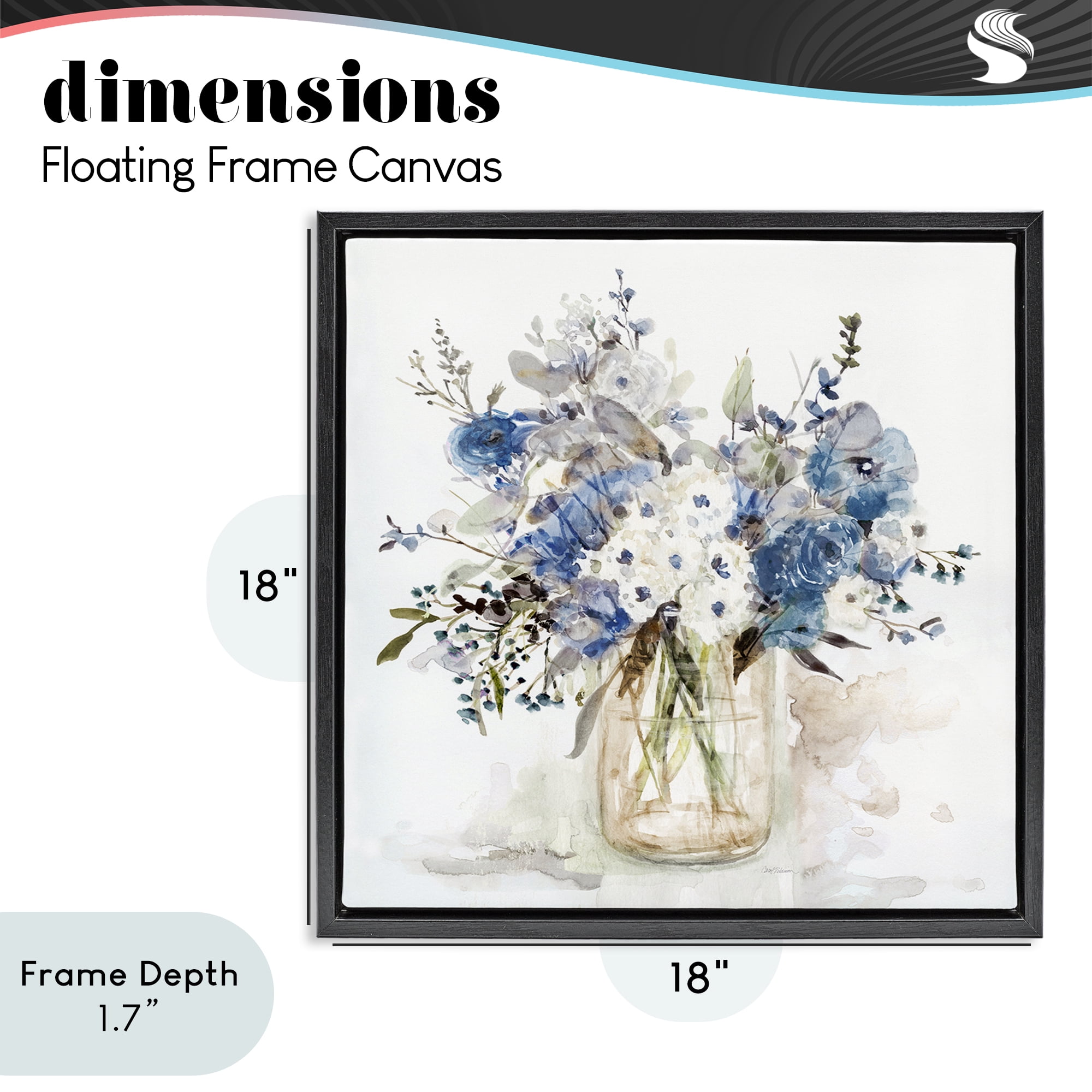 Stupell Industries Blue & White Spring Flowers Black Framed Floater Canvas Wall Art, design by Carol Robinson